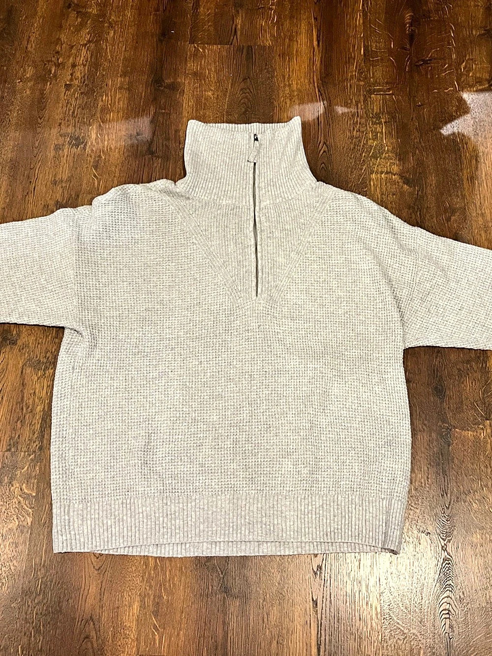 Aerie CozyUp Waffle Quarter Zip Sweater Gray Large